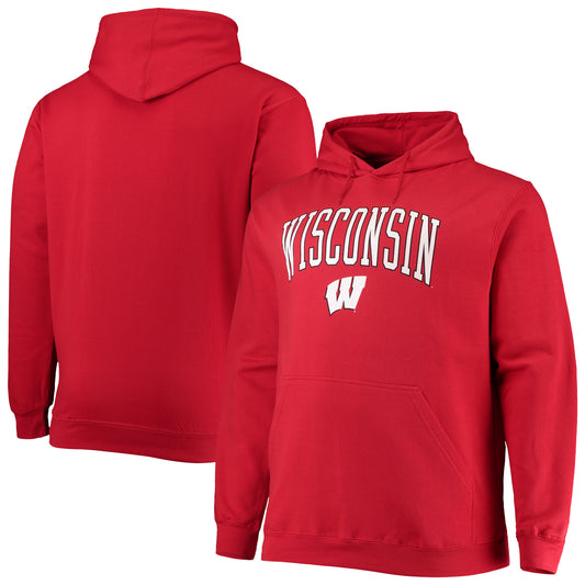 Men's Champion Red Wisconsin Badgers Big & Tall Arch Over Logo Powerblend Pullover Hoodie