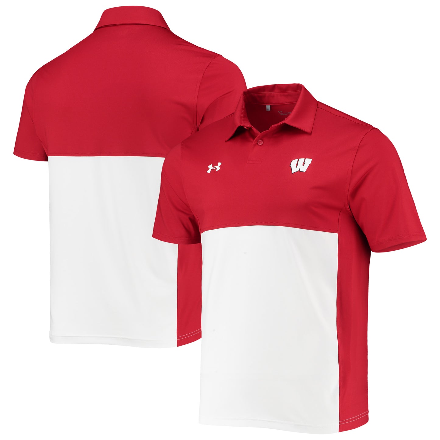 Men's Under Armour Red/White Wisconsin Badgers 2022 Blocked Coaches Performance Polo