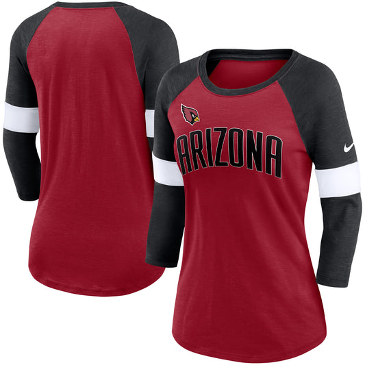 Women's Nike Arizona Cardinals Cardinal/Heather Black Football Pride Raglan 3/4-Sleeve T-Shirt