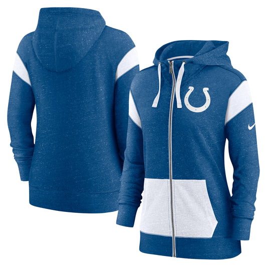 Women's Nike Heather Royal/White Indianapolis Colts Monaco Lightweight Full-Zip Hoodie