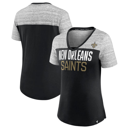 Women's Fanatics Black/Heathered Gray New Orleans Saints Close Quarters V-Neck T-Shirt