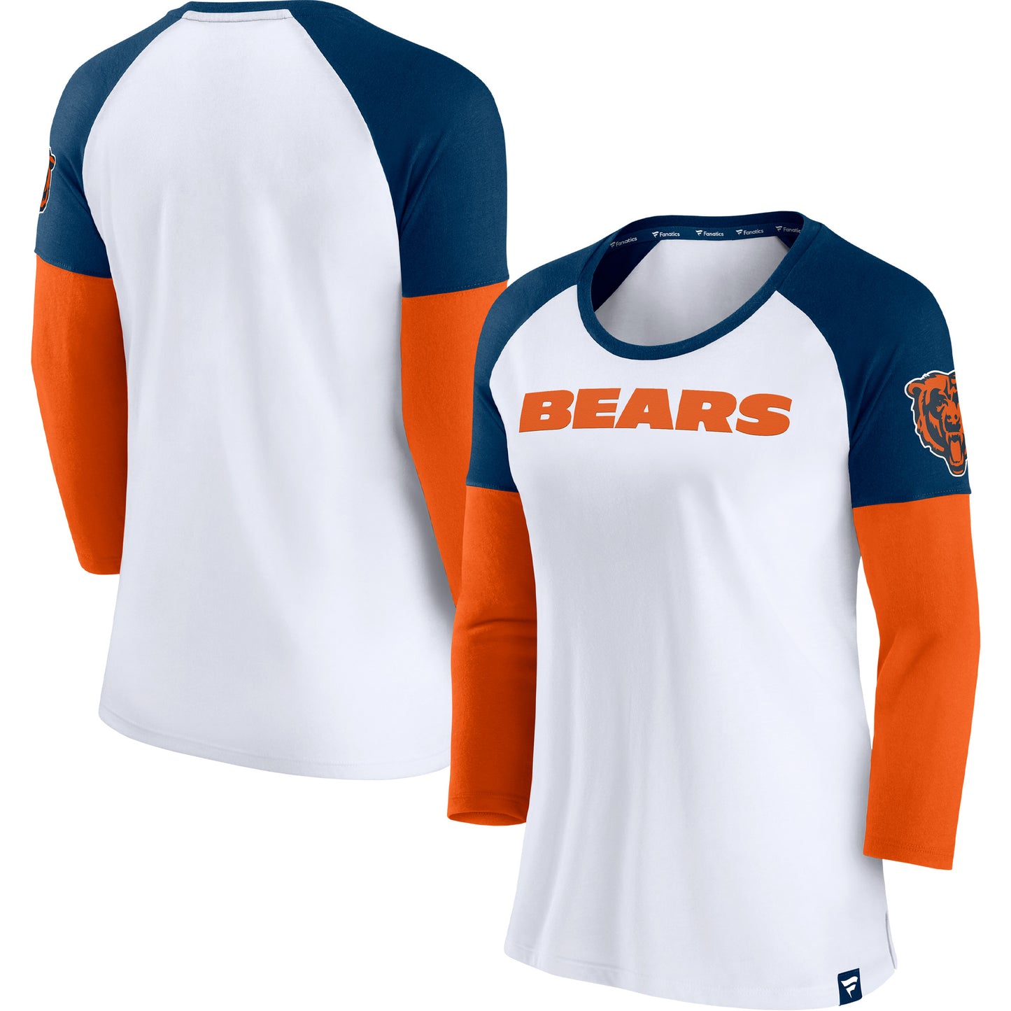 Women's Fanatics White/Navy Chicago Bears Durable Raglan 3/4-Sleeve T-Shirt