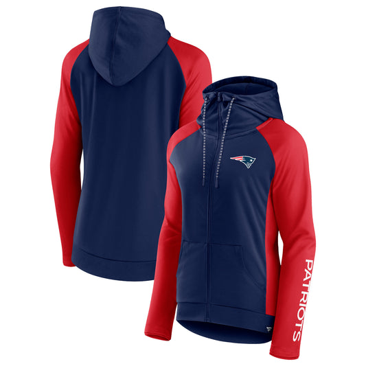 Women's Fanatics Navy/Red New England Patriots End Around Lightweight Raglan Full-Zip Hoodie Jacket