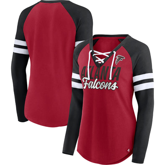 Women's Fanatics Red/Black Atlanta Falcons True to Form Raglan Lace-Up V-Neck Long Sleeve T-Shirt