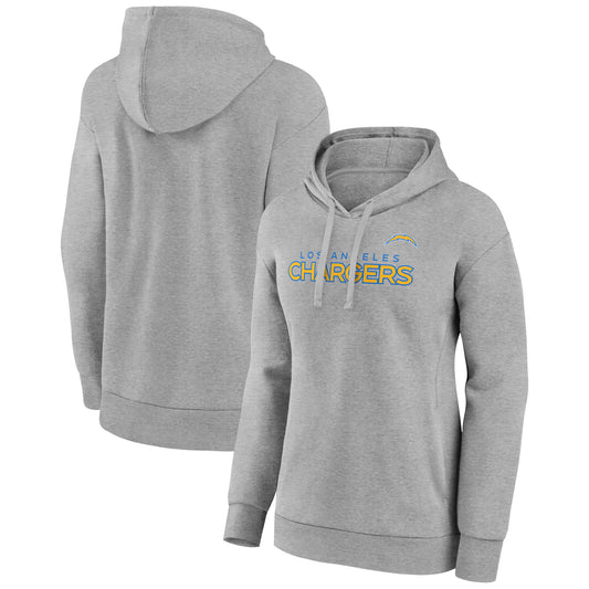 Women's Fanatics Heather Gray Los Angeles Chargers Iconic Cotton Fleece Checklist Pullover Hoodie