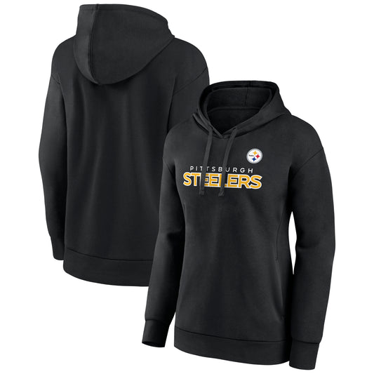 Women's Fanatics Black Pittsburgh Steelers Iconic Cotton Fleece Checklist Pullover Hoodie