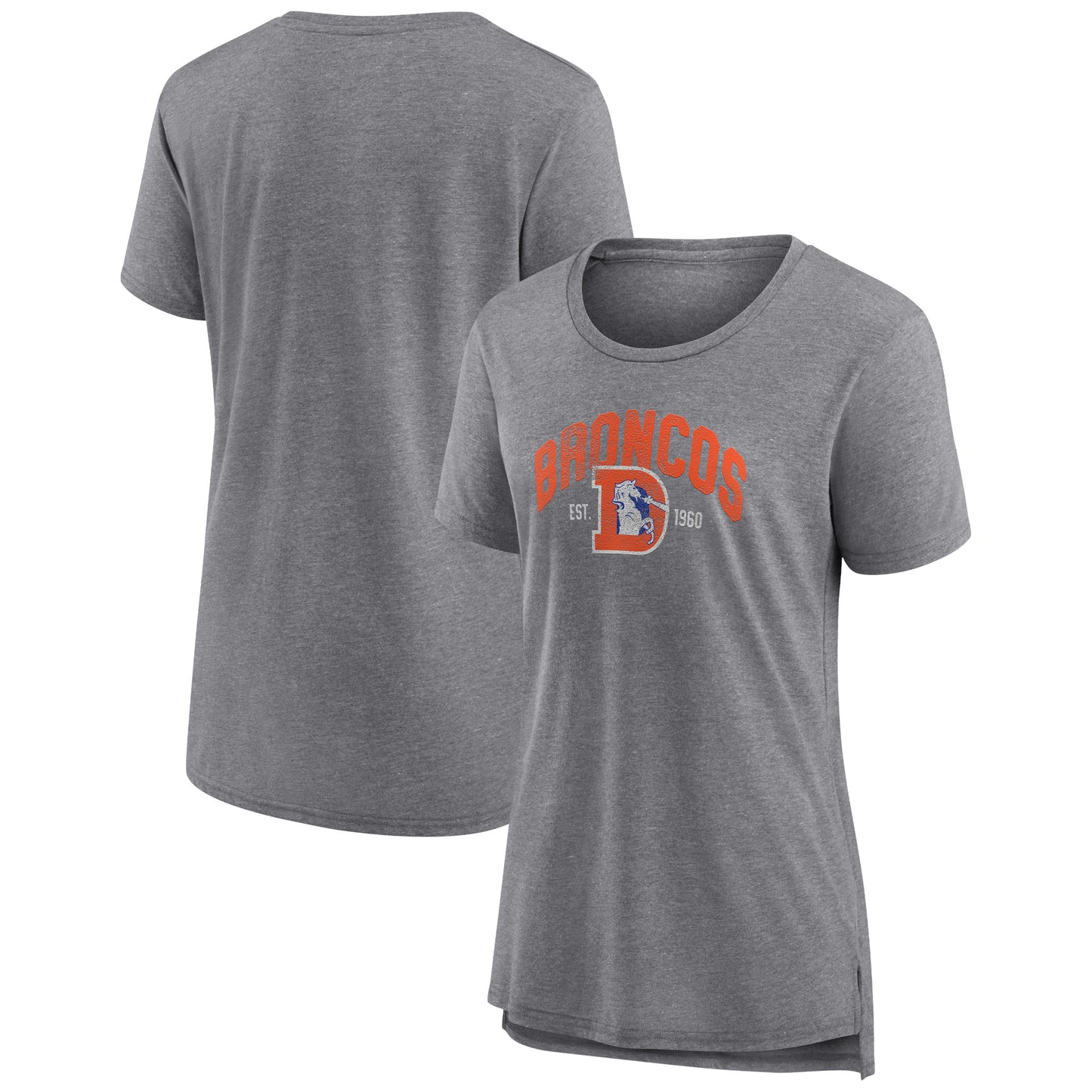 Women's Fanatics Heather Gray Denver Broncos Drop Back Modern Tri-Blend T-Shirt