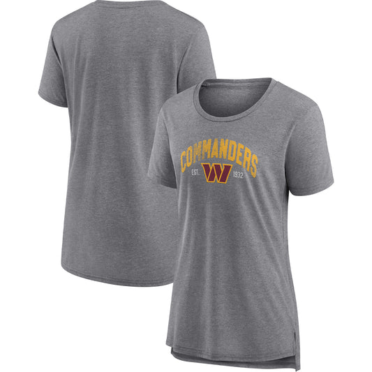 Women's Fanatics Heathered Gray Washington Commanders Drop Back Modern T-Shirt