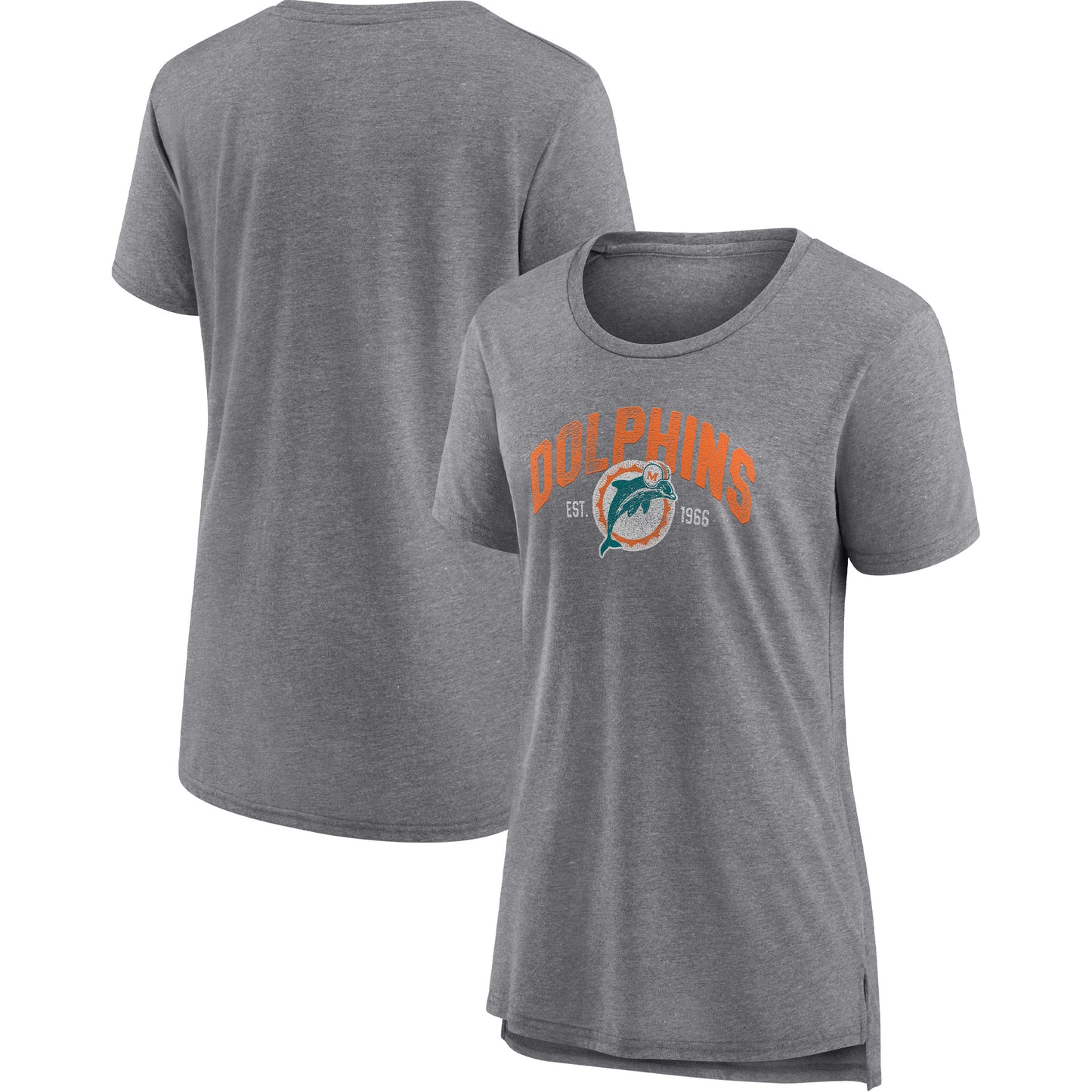 Women's Fanatics Heathered Gray Miami Dolphins Drop Back Modern T-Shirt