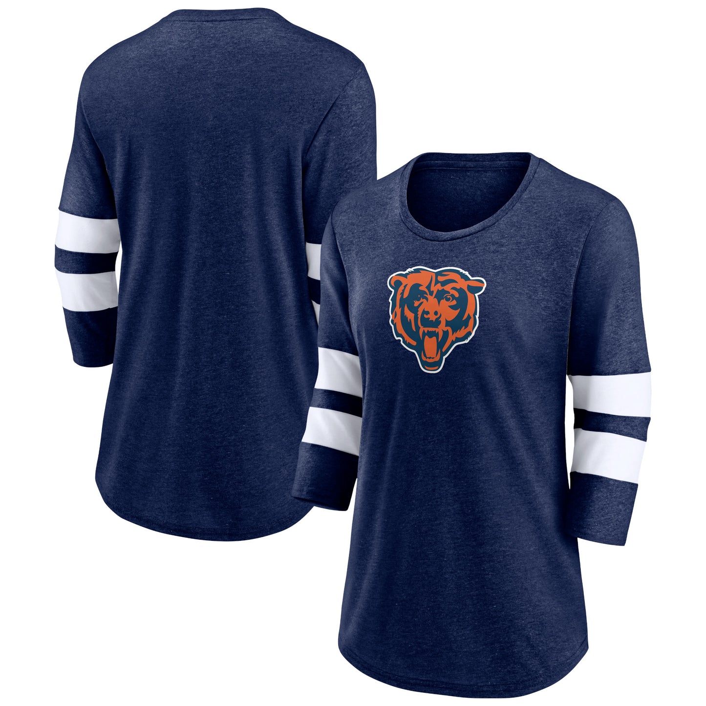Women's Fanatics Heathered Navy Chicago Bears Primary Logo 3/4 Sleeve Scoop Neck T-Shirt