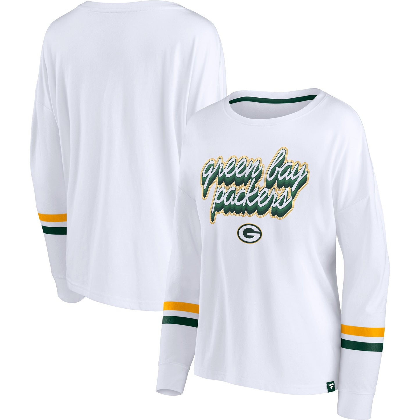 Women's Fanatics White Green Bay Packers Retro Power Long Sleeve T-Shirt