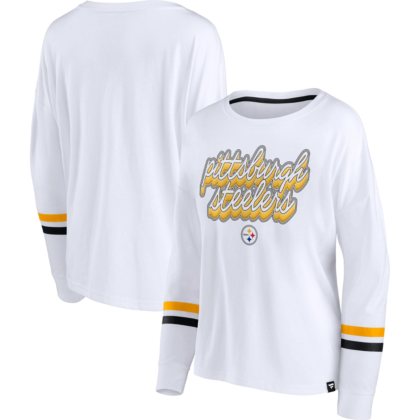 Women's Fanatics White Pittsburgh Steelers Retro Power Striped Long Sleeve T-Shirt