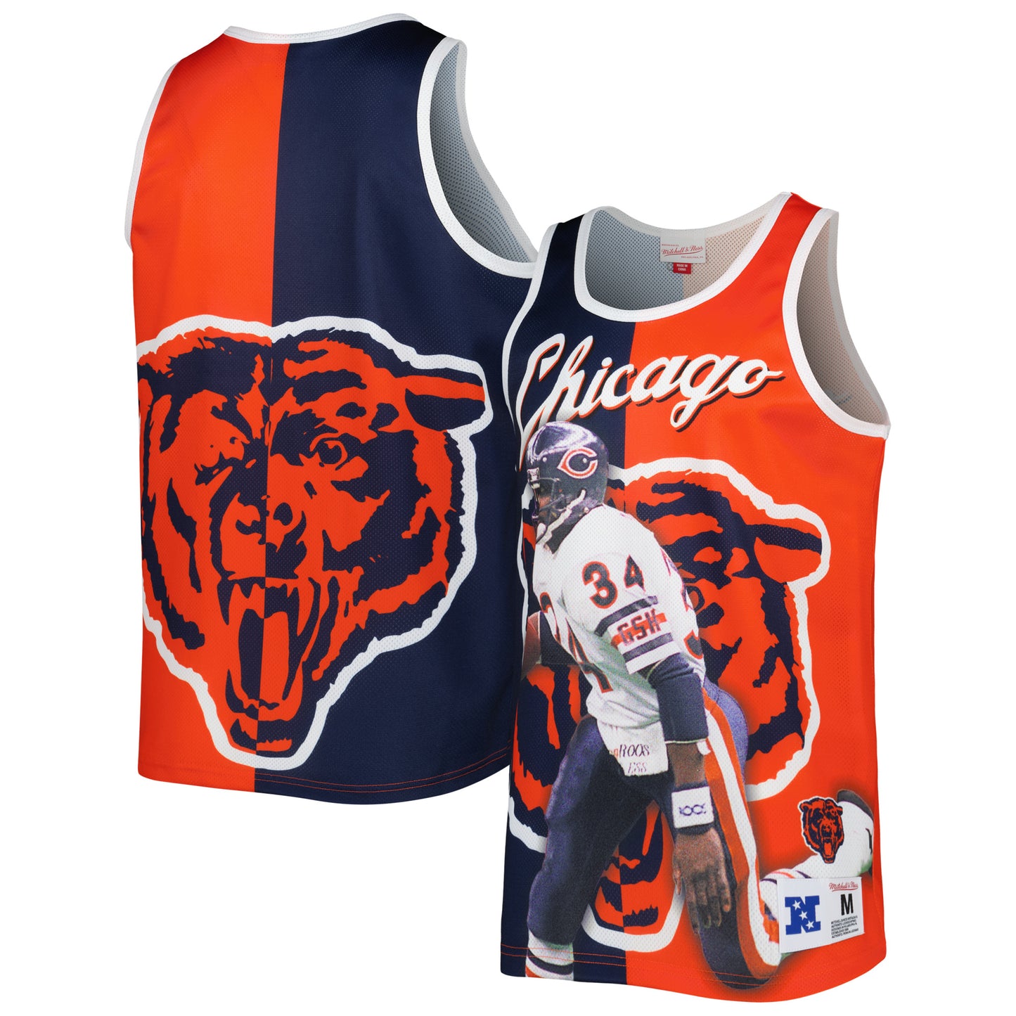 Men's Mitchell & Ness Walter Payton Navy/Orange Chicago Bears Retired Player Graphic Tank Top