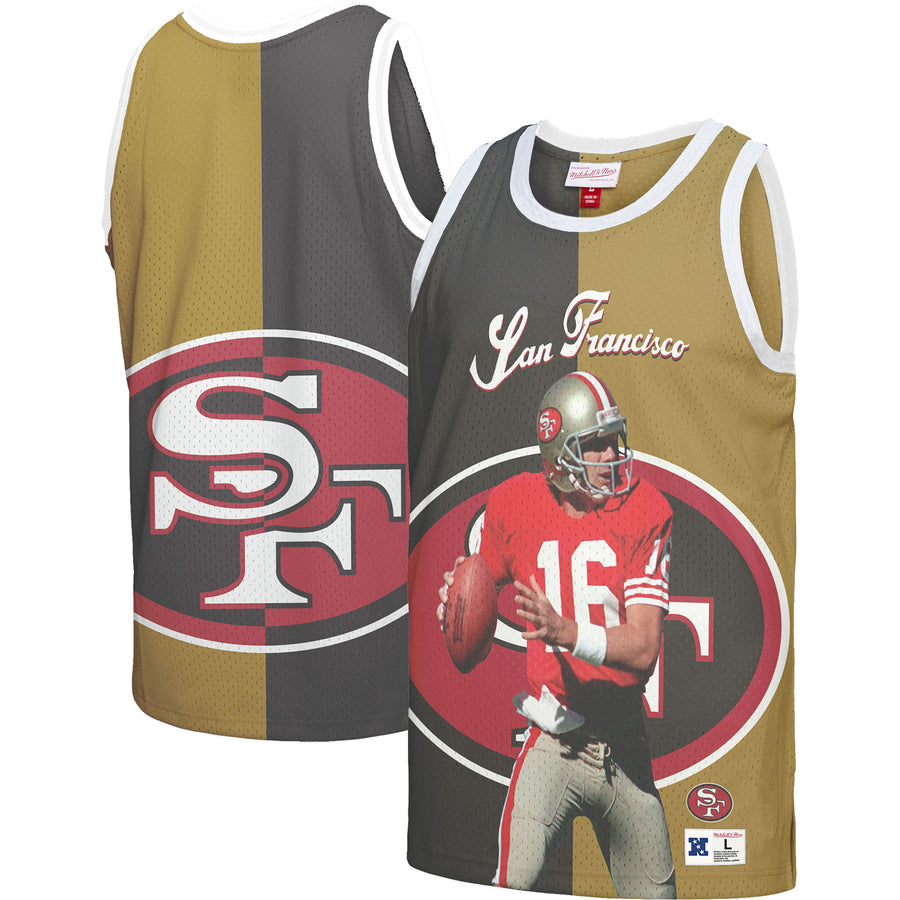 Men's Mitchell & Ness Joe Montana Black/Gold San Francisco 49ers Retired Player Graphic Tank Top
