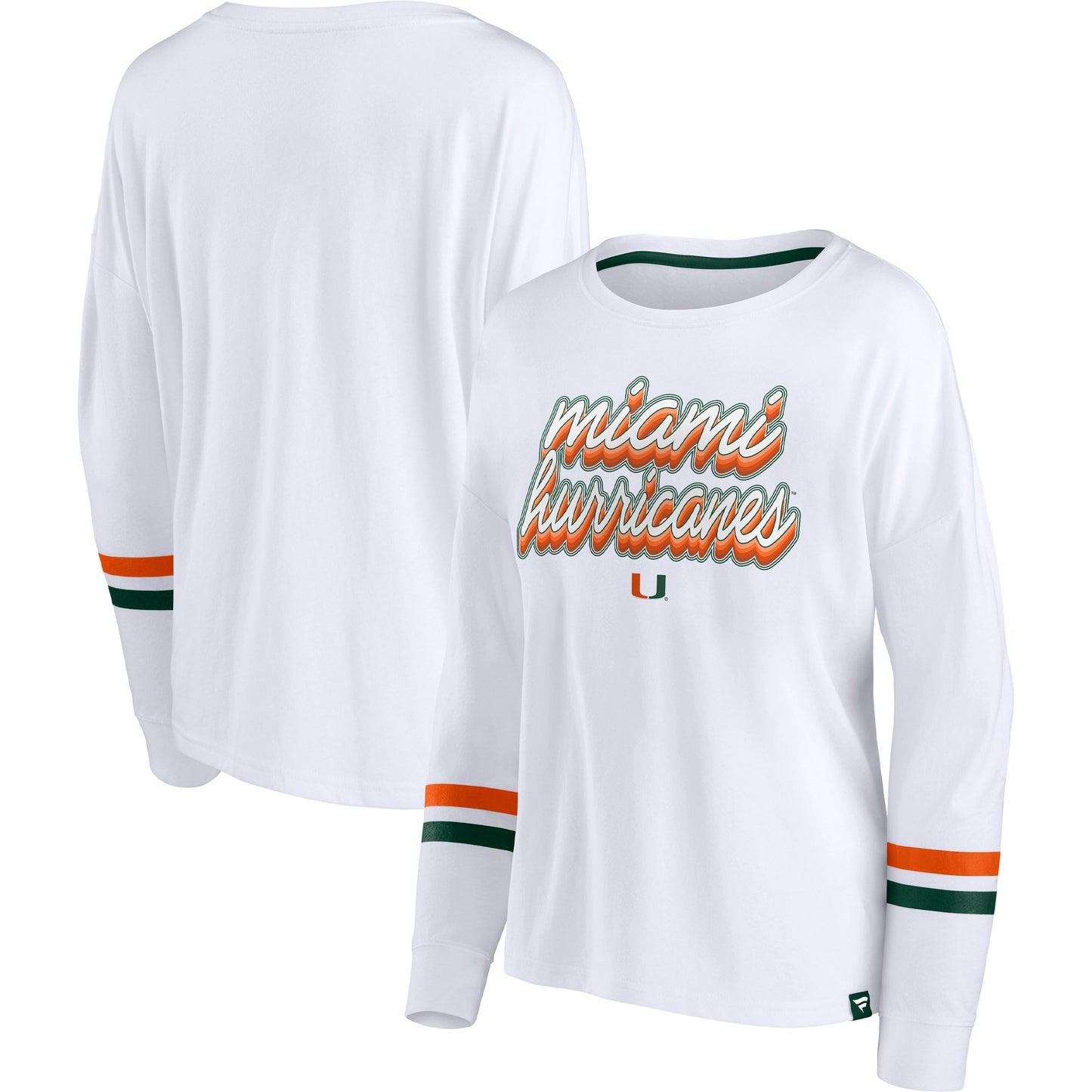 Women's Fanatics White Miami Hurricanes Retro Power Striped Long Sleeve T-Shirt