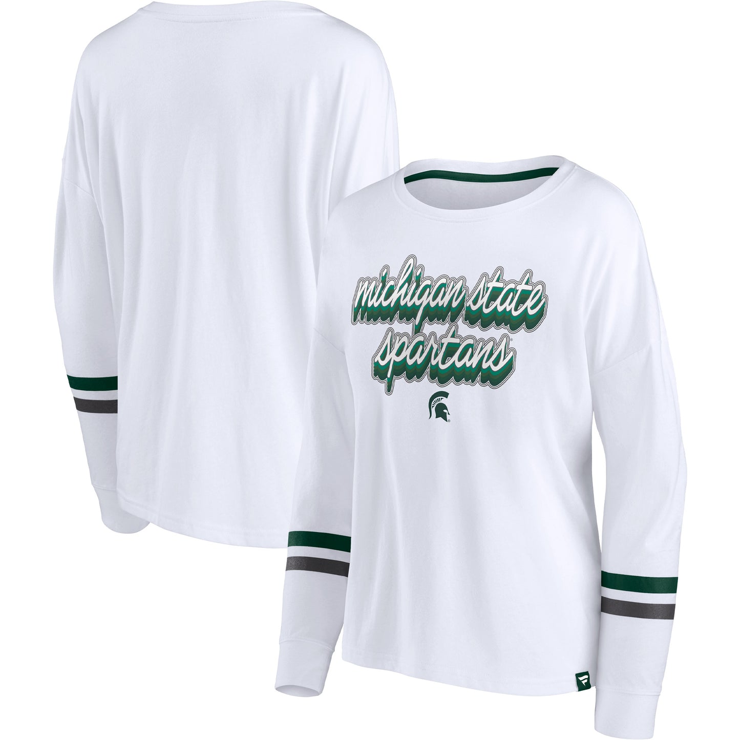 Women's Fanatics White Michigan State Spartans Retro Power Striped Long Sleeve T-Shirt