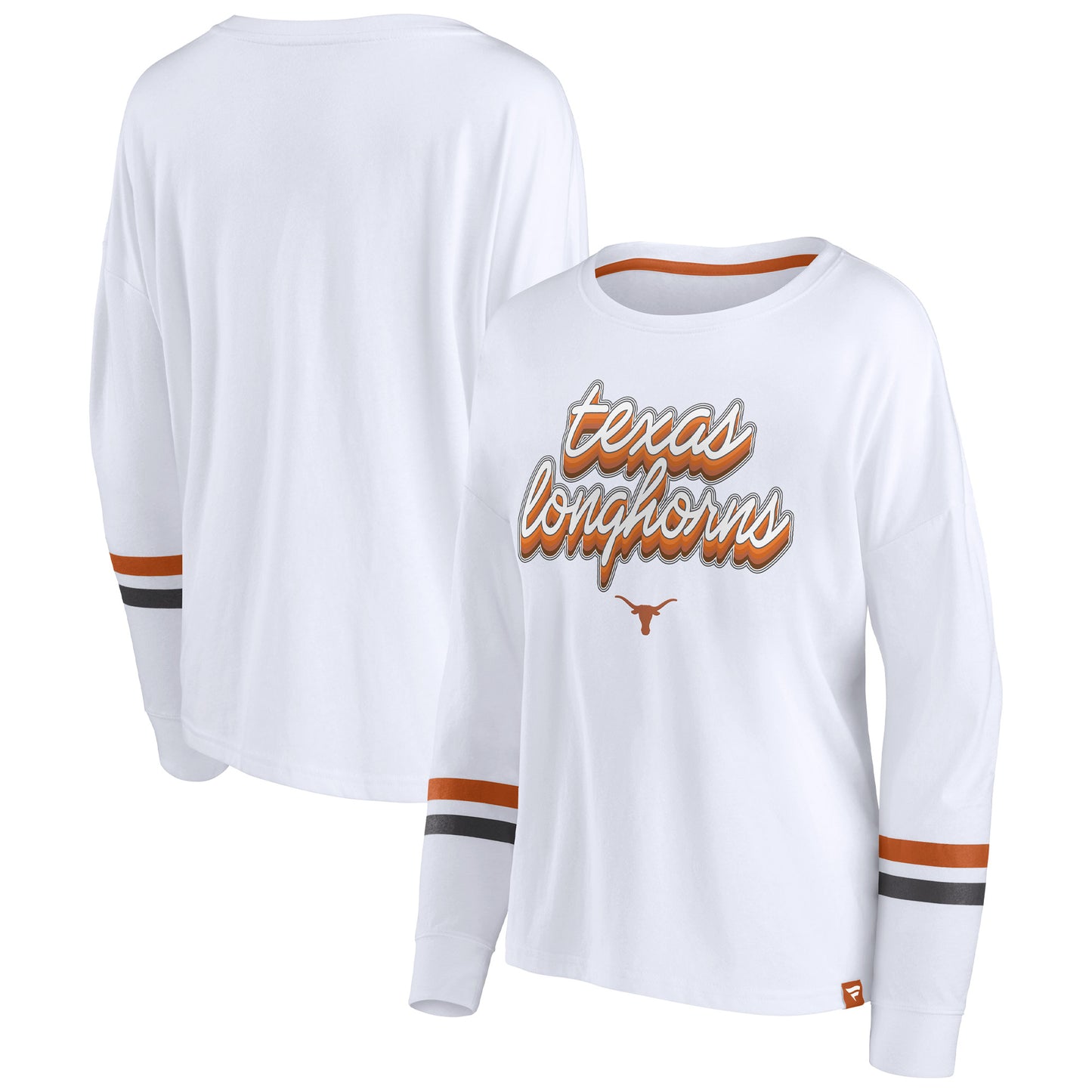 Women's Fanatics White Texas Longhorns Retro Power Striped Long Sleeve T-Shirt