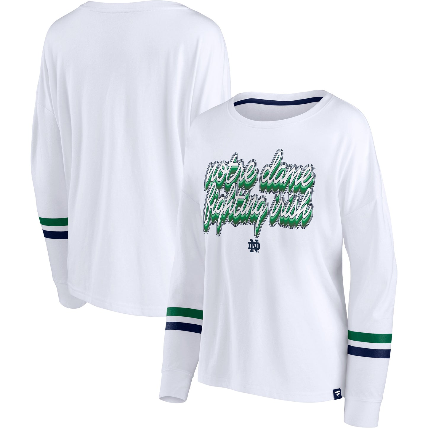 Women's Fanatics White Notre Dame Fighting Irish Retro Power Striped Long Sleeve T-Shirt