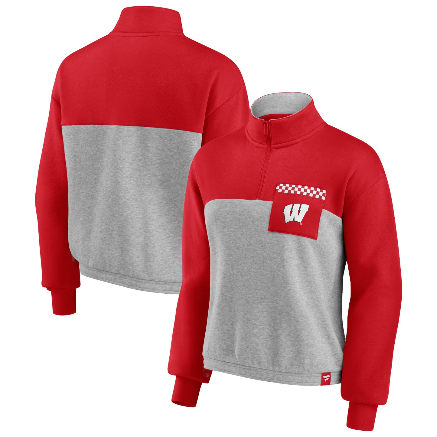 Women's Fanatics Red/Heathered Gray Wisconsin Badgers Sideline to Sideline Colorblock Quarter-Zip Jacket