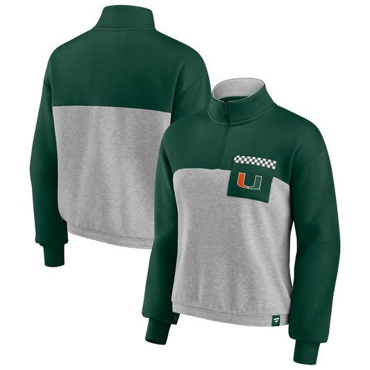 Women's Fanatics Green/Heathered Gray Miami Hurricanes Sideline to Sideline Colorblock Quarter-Zip Jacket