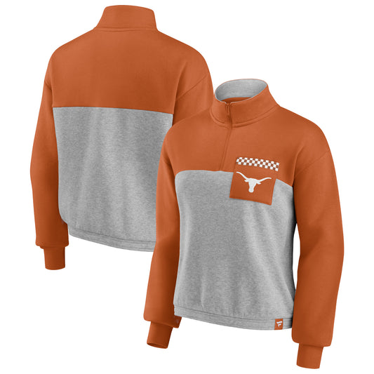 Women's Fanatics Texas Orange/Heathered Gray Texas Longhorns Sideline to Sideline Colorblock Quarter-Zip Jacket