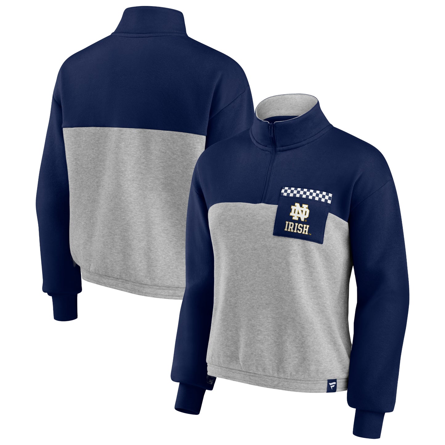 Women's Fanatics Navy/Heathered Gray Notre Dame Fighting Irish Sideline to Sideline Colorblock Quarter-Zip Jacket