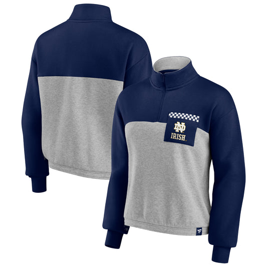Women's Fanatics Navy/Heathered Gray Notre Dame Fighting Irish Sideline to Sideline Colorblock Quarter-Zip Jacket