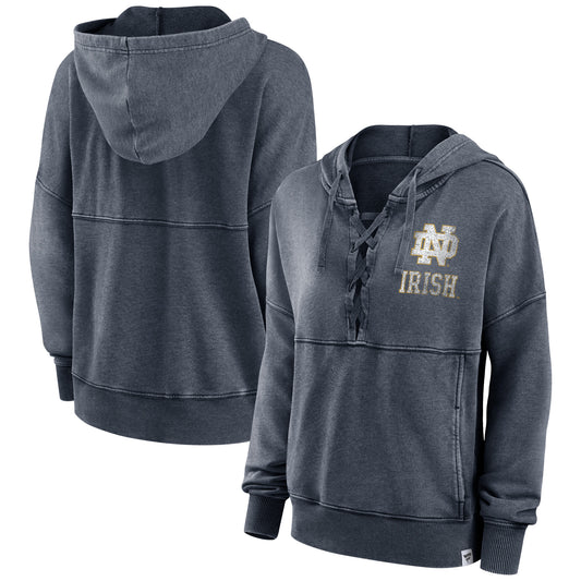 Women's Fanatics Heathered Charcoal Notre Dame Fighting Irish Overall Speed Lace-Up Pullover Hoodie