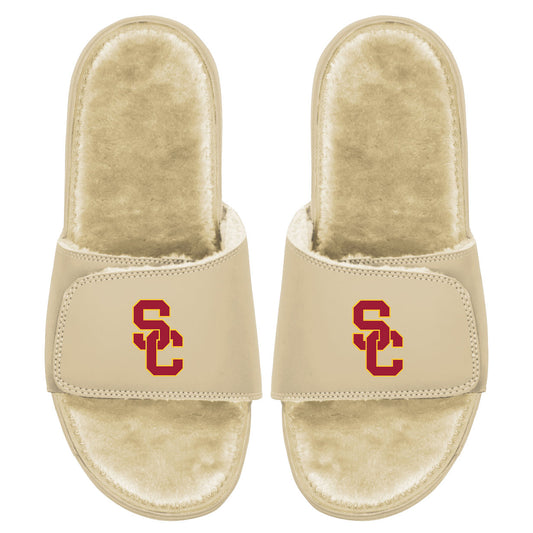 Men's ISlide Tan USC Trojans Dune Faux Fur Slide Sandals