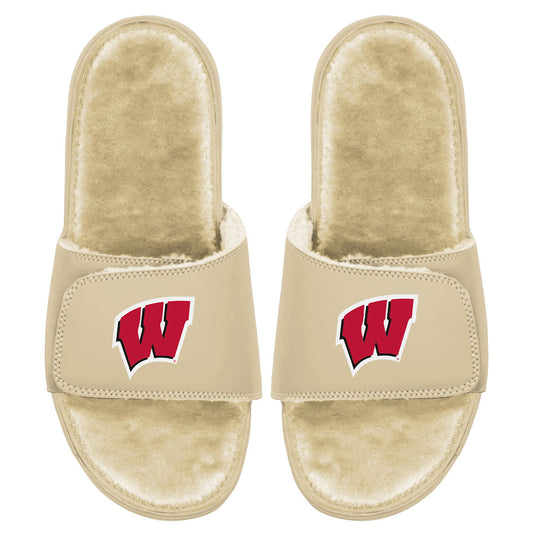 Men's ISlide Tan Wisconsin Badgers Dune Faux Fur Slide Sandals