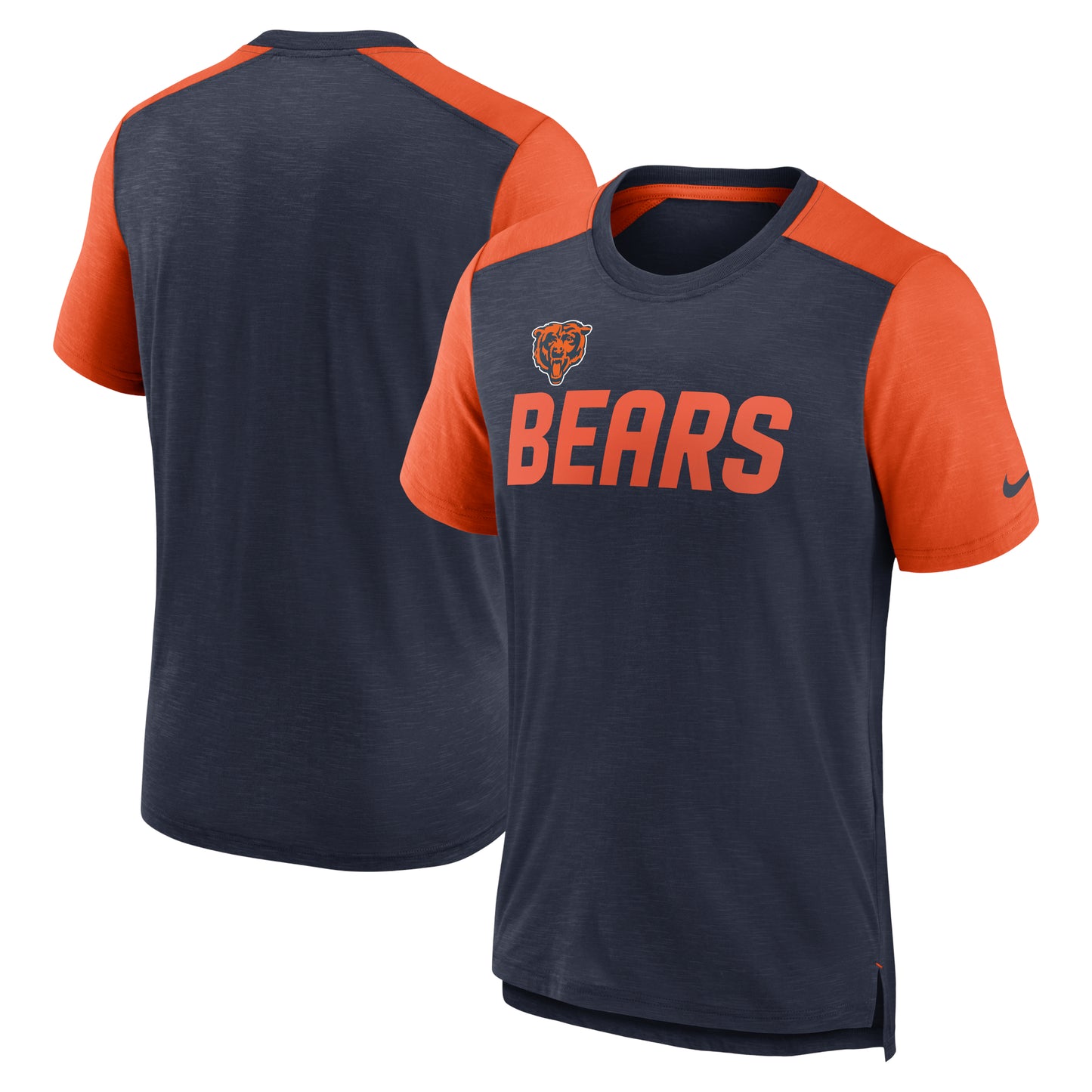 Men's Nike Heathered Navy/Heathered Orange Chicago Bears Color Block Team Name T-Shirt