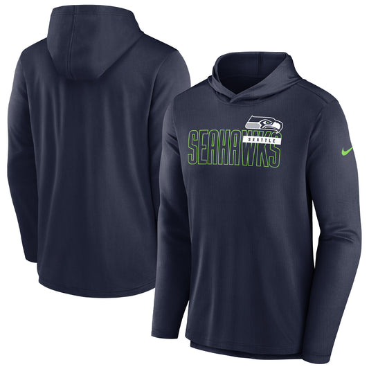 Men's Nike Navy Seattle Seahawks Lightweight Performance Hooded Long Sleeve T-Shirt