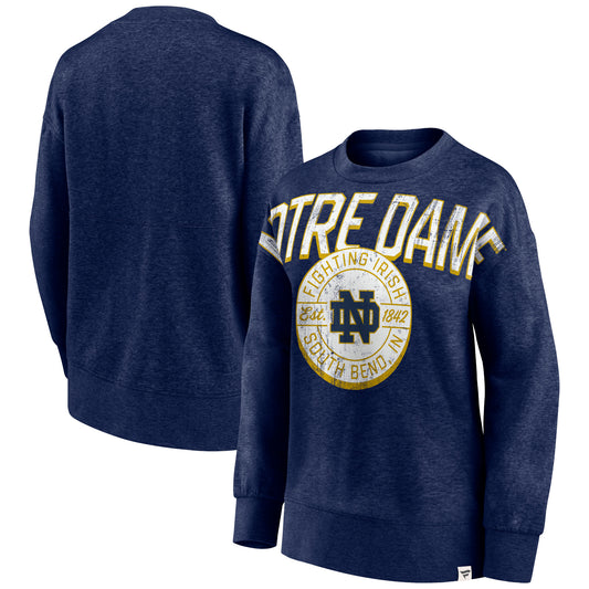 Women's Fanatics Heathered Navy Notre Dame Fighting Irish Jump Distribution Pullover Sweatshirt