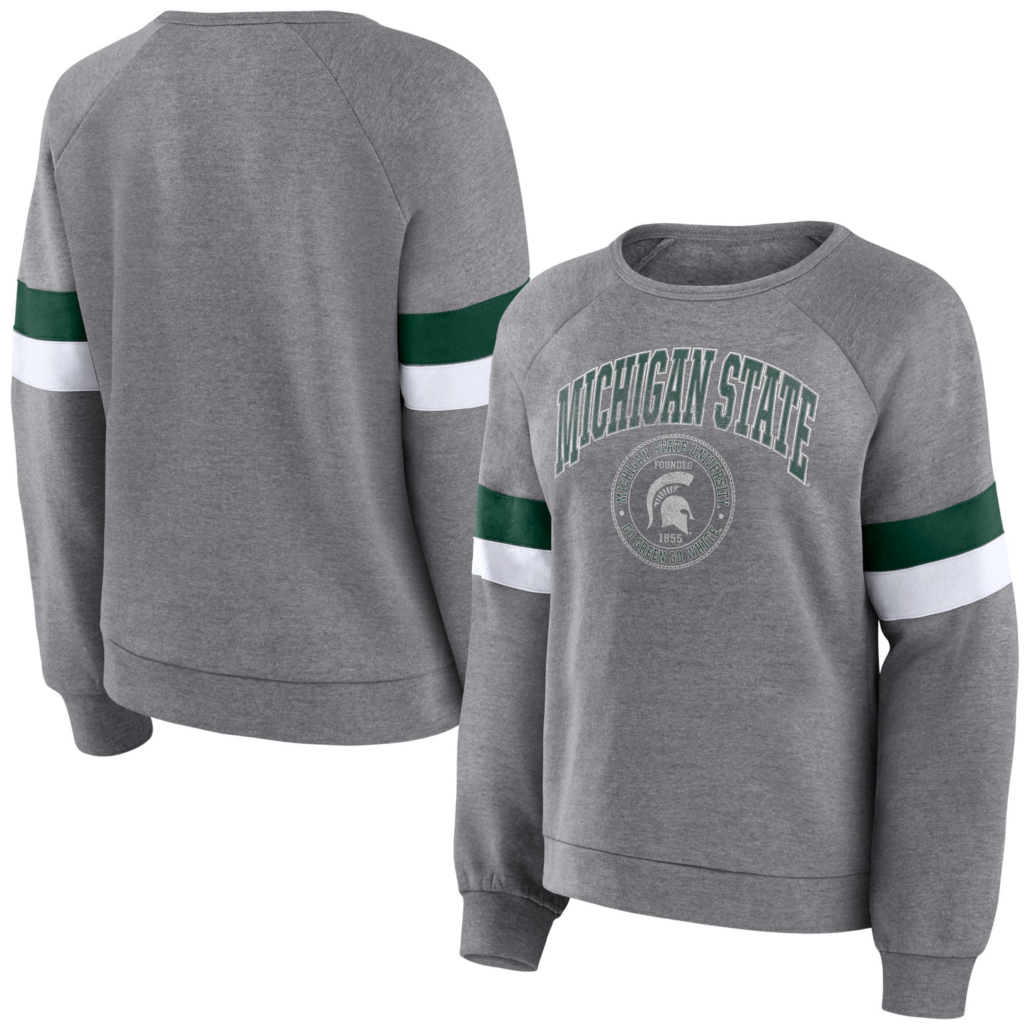 Women's Heathered Gray Michigan State Spartans Selected First Raglan Pullover Sweatshirt