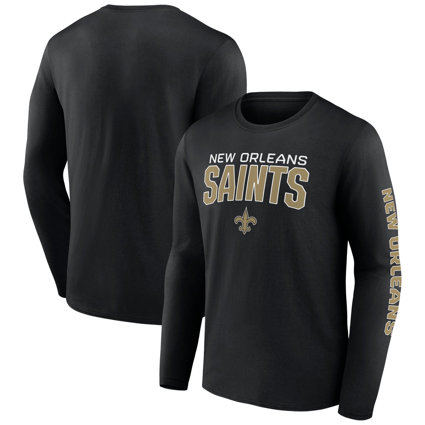 Men's Fanatics Black New Orleans Saints Wordmark Go the Distance Long Sleeve T-Shirt