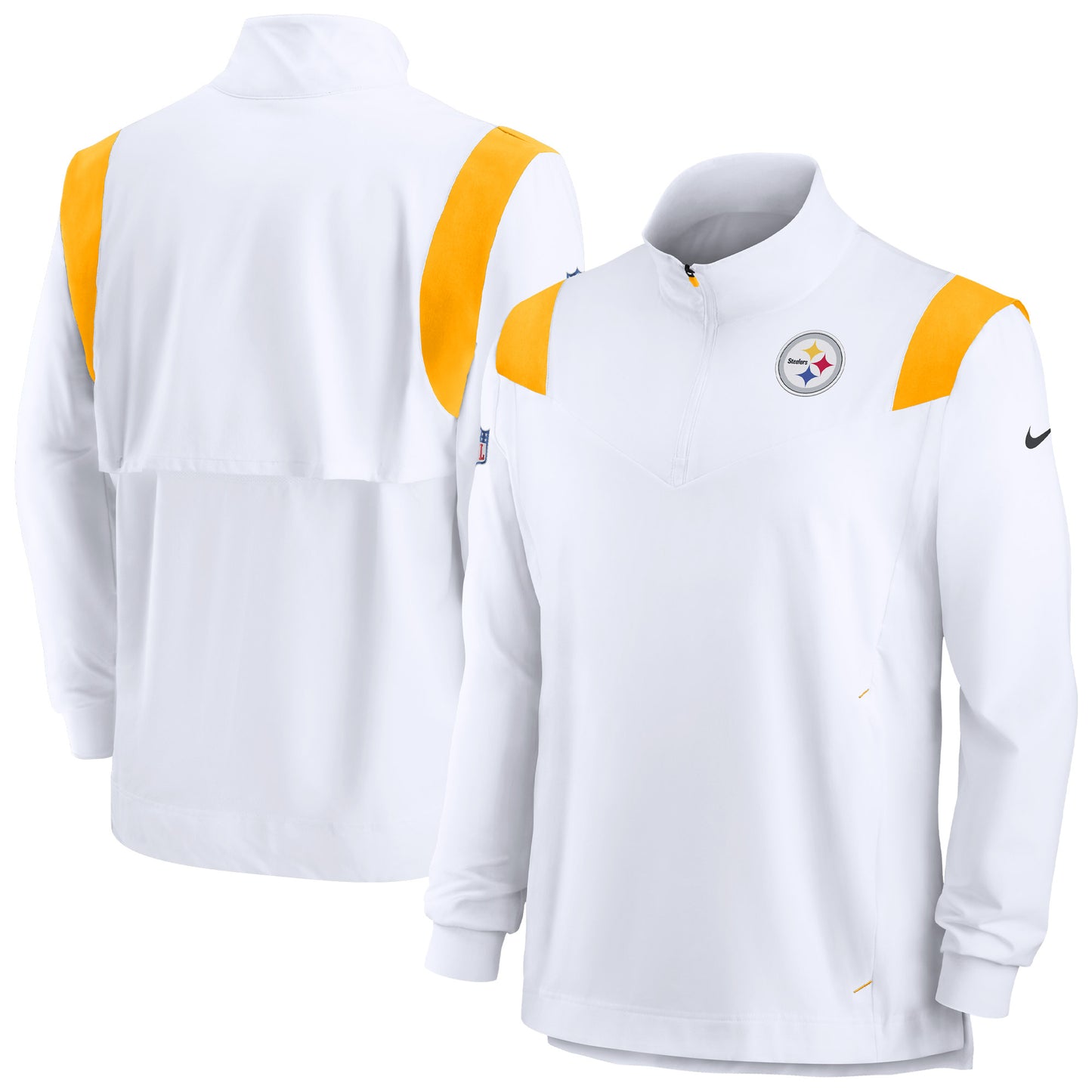 Men's Nike White Pittsburgh Steelers Sideline Coach Chevron Lockup Quarter-Zip Long Sleeve Top