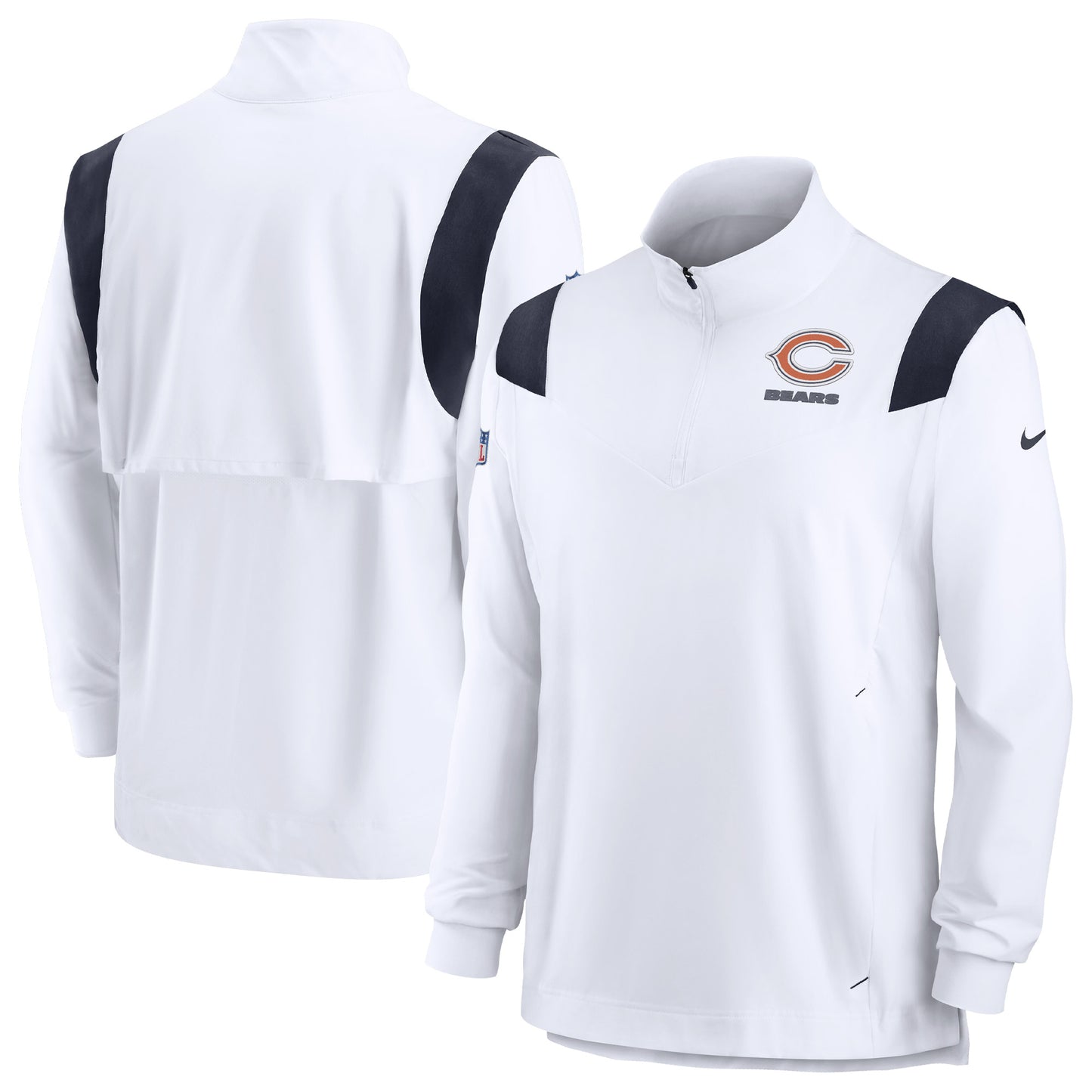 Men's Nike White Chicago Bears Sideline Coach Chevron Lockup Quarter-Zip Long Sleeve Top