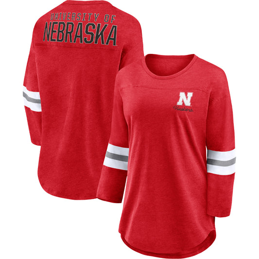 Women's Heathered Scarlet Nebraska Huskers Rally On Long Sleeve T-Shirt