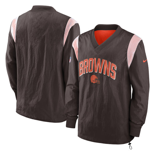 Men's Nike Brown Cleveland Browns Sideline Athletic Stack V-Neck Pullover Windshirt Jacket