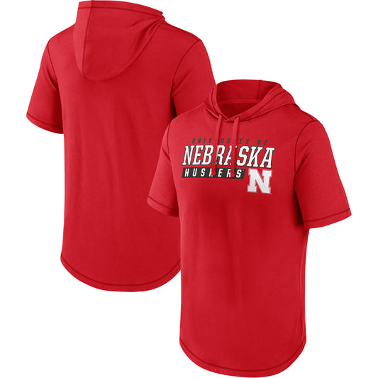 Men's Scarlet Nebraska Huskers Long Shot Short Sleeve Pullover Hoodie