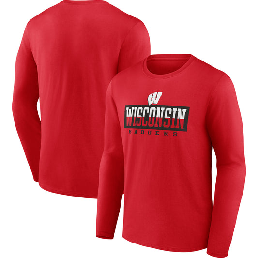 Men's Red Wisconsin Badgers Split Tonal Long Sleeve T-Shirt