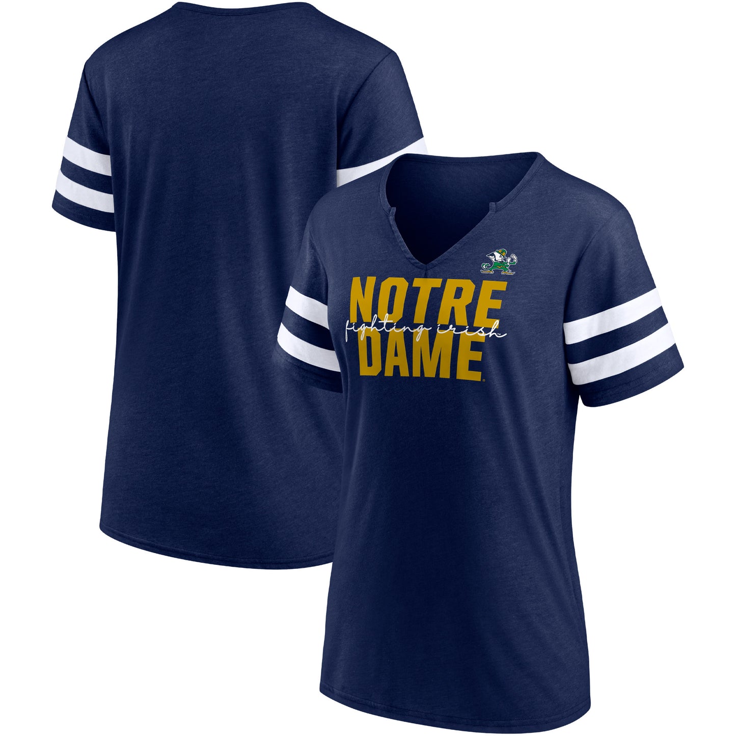 Women's Heather Navy Notre Dame Fighting Irish Time Out Fashion V-Neck T-Shirt