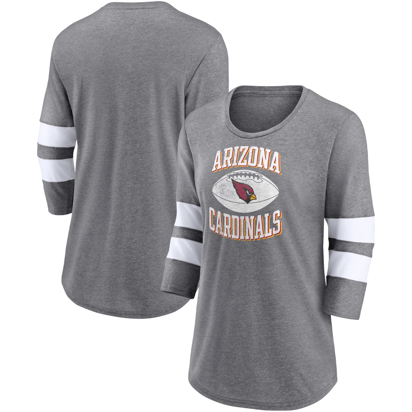 Women's Fanatics Heathered Gray Arizona Cardinals Throwing Down Scoop Neck 3/4-Sleeve Tri-Blend T-Shirt