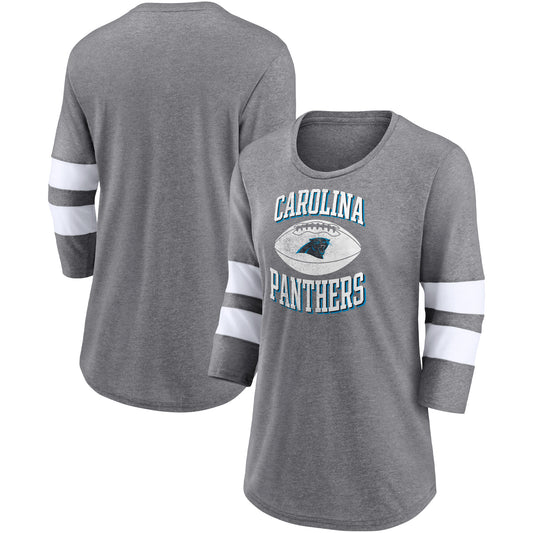 Women's Fanatics Heathered Gray Carolina Panthers Throwing Down Scoop Neck 3/4-Sleeve T-Shirt