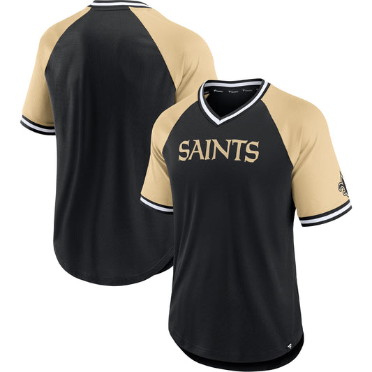 Men's Fanatics Black/Gold New Orleans Saints Second Wind Raglan V-Neck T-Shirt