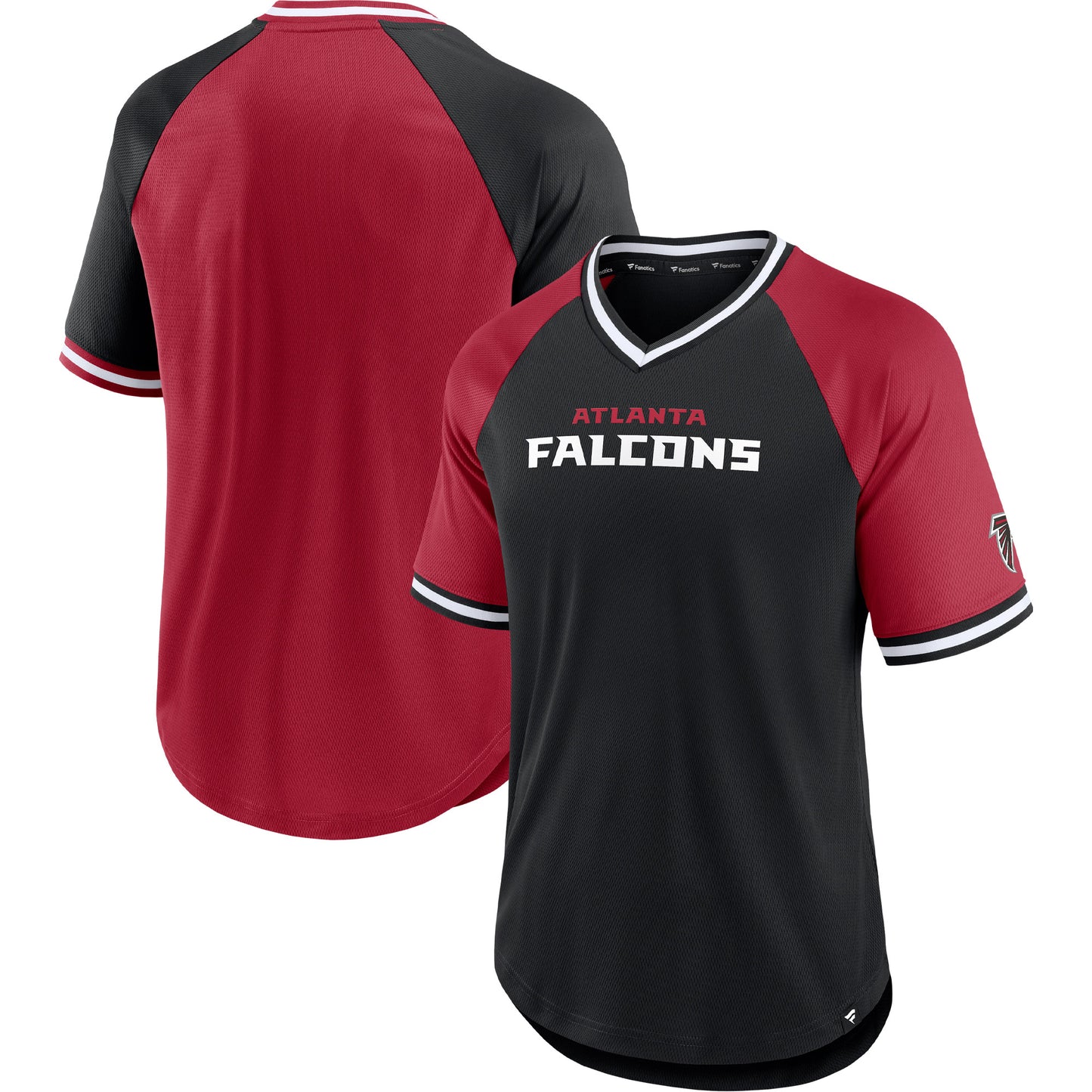 Men's Fanatics Black/Red Atlanta Falcons Second Wind Raglan V-Neck T-Shirt