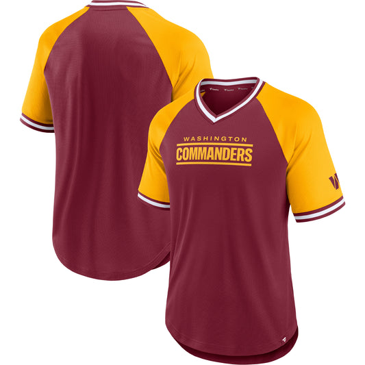 Men's Fanatics Burgundy/Gold Washington Commanders Second Wind Raglan V-Neck T-Shirt