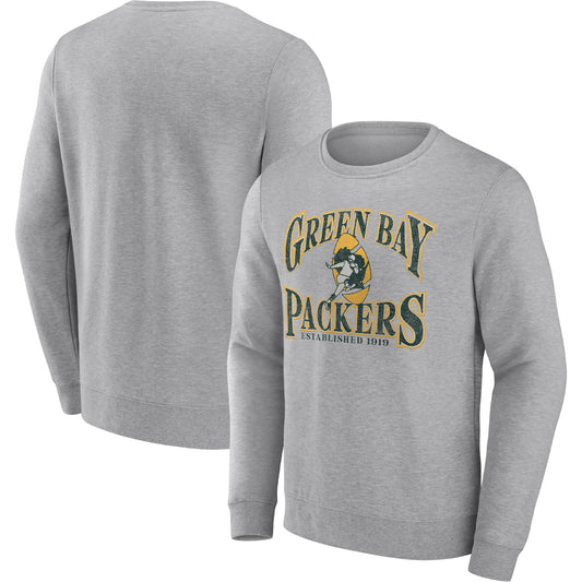 Men's Fanatics Heathered Charcoal Green Bay Packers Playability Pullover Sweatshirt