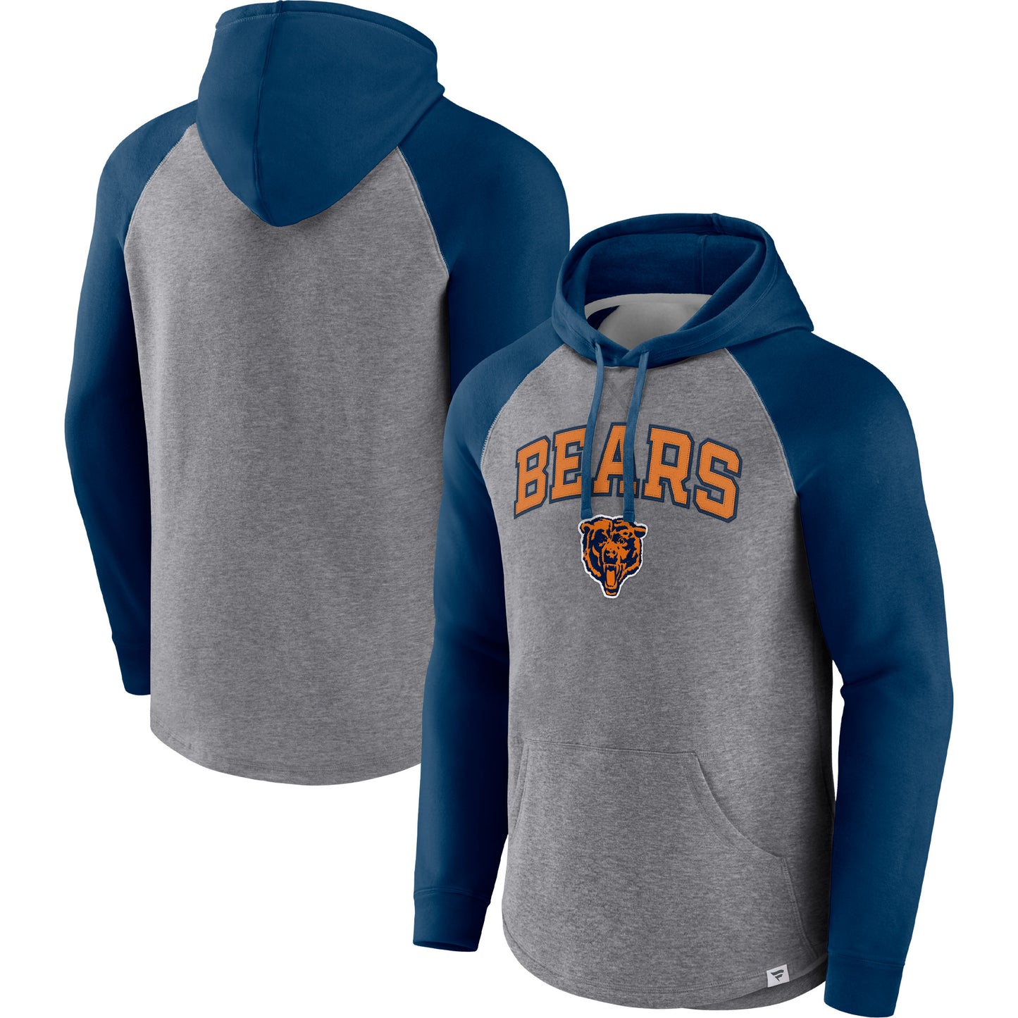 Men's Fanatics Heathered Gray/Navy Chicago Bears By Design Raglan Pullover Hoodie