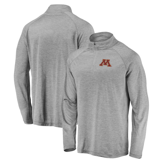 Men's Fanatics Gray Minnesota Golden Gophers Striated Raglan Lightweight Quarter-Zip Top